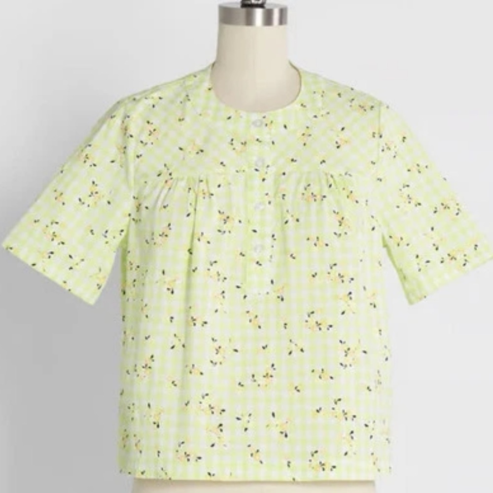 New ModCloth Spring Fun in Gingham Blouse Green Check Floral